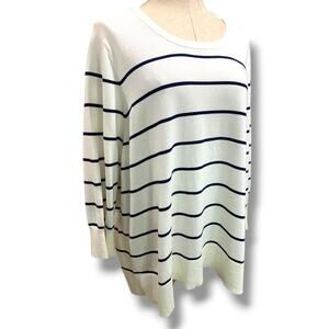 3X (24-26W) Lands End Womens Plus Size Striped Sweater Ivory Navy